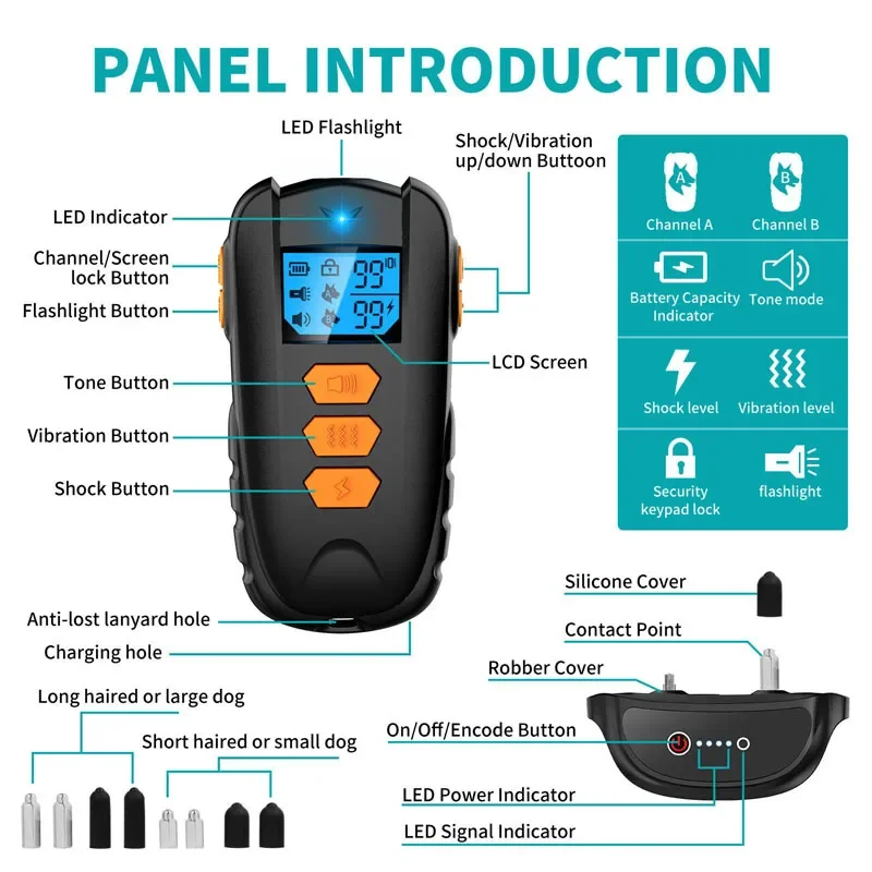 Collar eléctrico de entrenamiento para perros, dispositivo con pantalla LCD, resistente al agua, recargable, Control remoto de 400M, para mascotas de todos los tamaños, sonido de vibración y choque - imagen 3