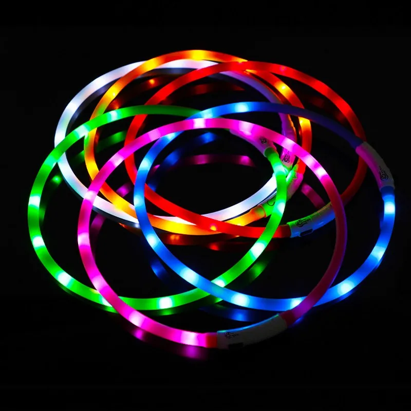 Collar LED de silicona para perro, recargable, 3 modos de trabajo, más más ligero, más suave, máximo 70cm, seguridad nocturna, Collar brillante intermitente, antipérdida - imagen 3