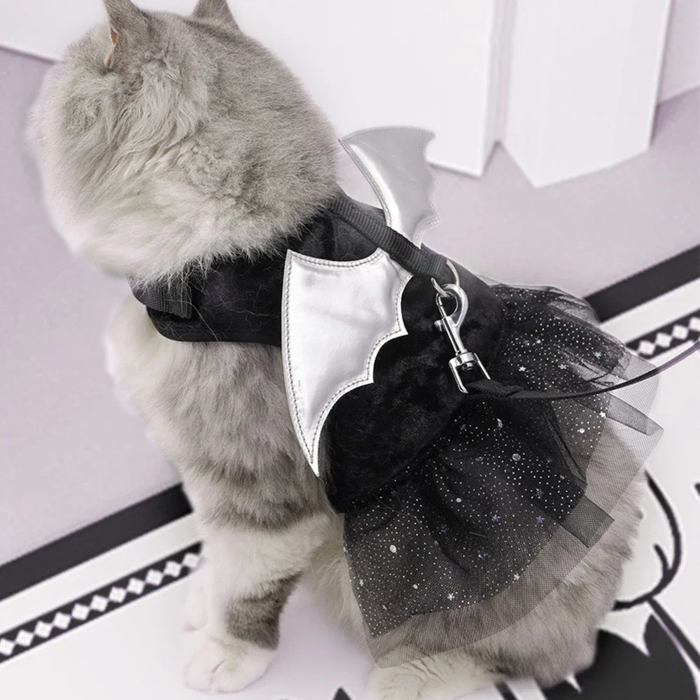 Vestido de Halloween con alas plateadas para perro y gato, arnés para cachorro, traje de Cosplay para perro pequeño, estilo gótico - imagen 5