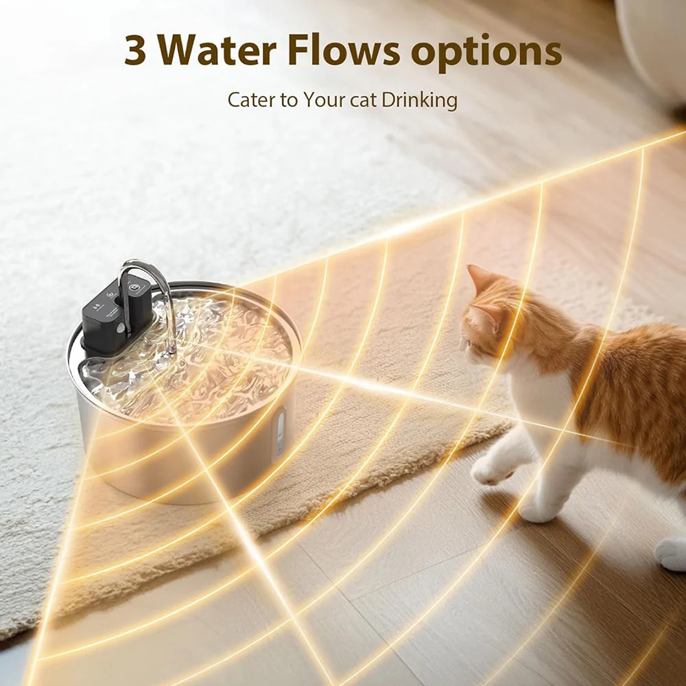 Fuente de agua inalámbrica para gatos de acero inoxidable de 3,2 L con Sensor de movimiento de 4000mAh, dispensador de bebedero de agua para mascotas con filtración automática