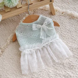 Vestido de punto elegante con encaje y lazo para perros pequeños