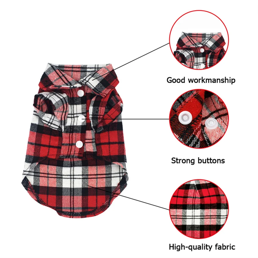 Camisa y abrigo para perros a cuadros: elegante chaqueta con solapa para perros y gatos pequeños, linda ropa de verano para mascotas para Yorkies y Chihuahuas - imagen 3