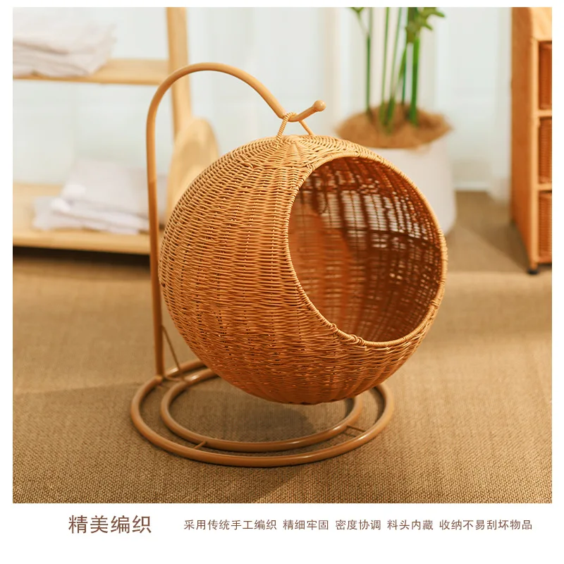 Hamaca de ratán de imitación para mascotas, hamaca Universal para las cuatro estaciones, nido para gatos, perrera, cesta para dormir para mascotas pequeñas, Villa para gatos - imagen 4