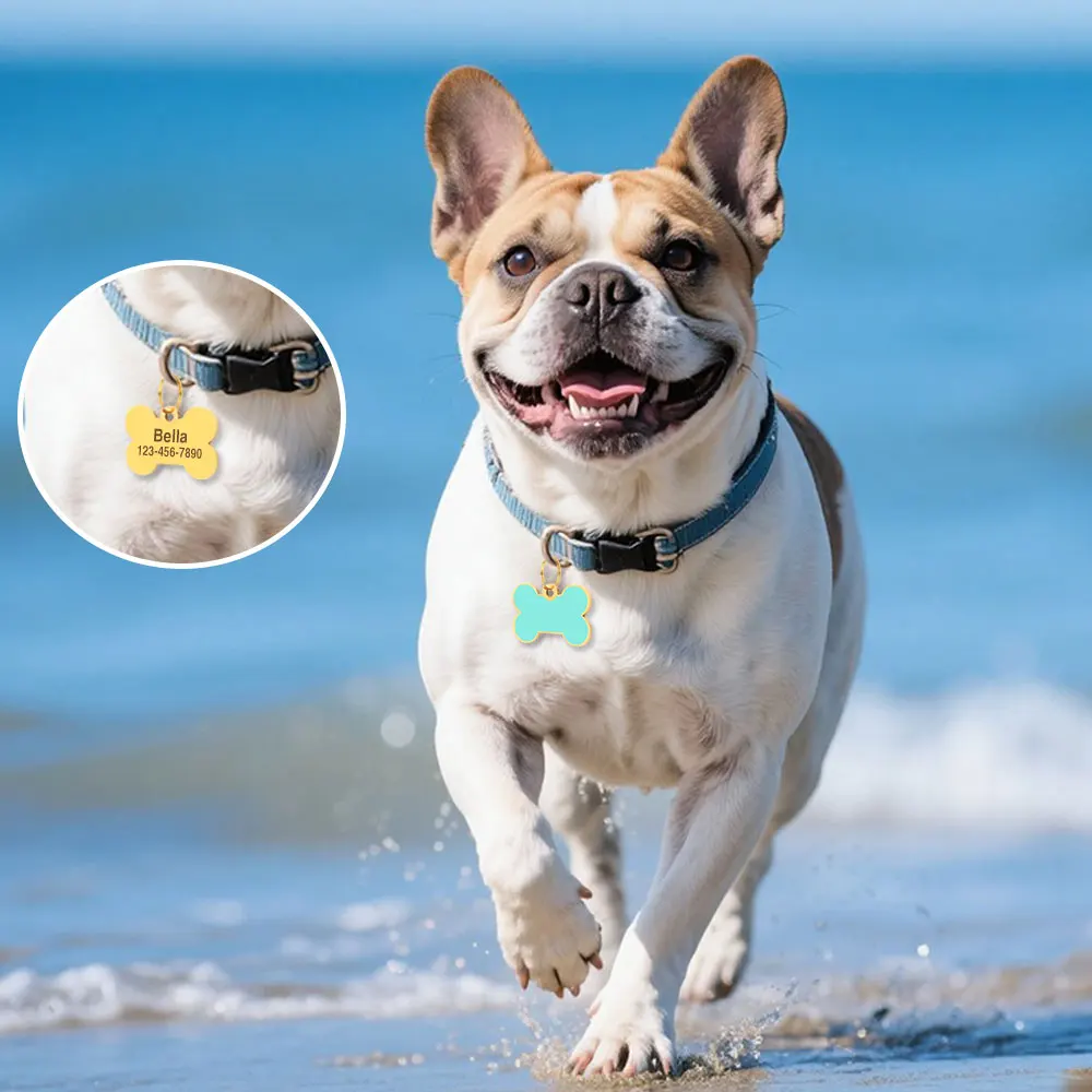 Etiqueta de perro personalizada con forma de hueso, colgante con placa con nombre de gato y cachorro, etiquetas de nombre de mascota grabadas gratis, antipérdida para perros y gatos, accesorios para Collar - imagen 4