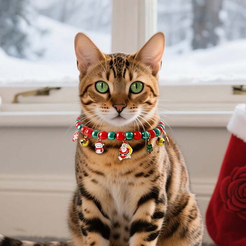 Collar navideño para mascotas, Collar para gatos, perros pequeños, Collar lujoso para perros y gatos con campana con lazo, Collar para gatitos, cachorro, fiesta de Navidad Su - imagen 4