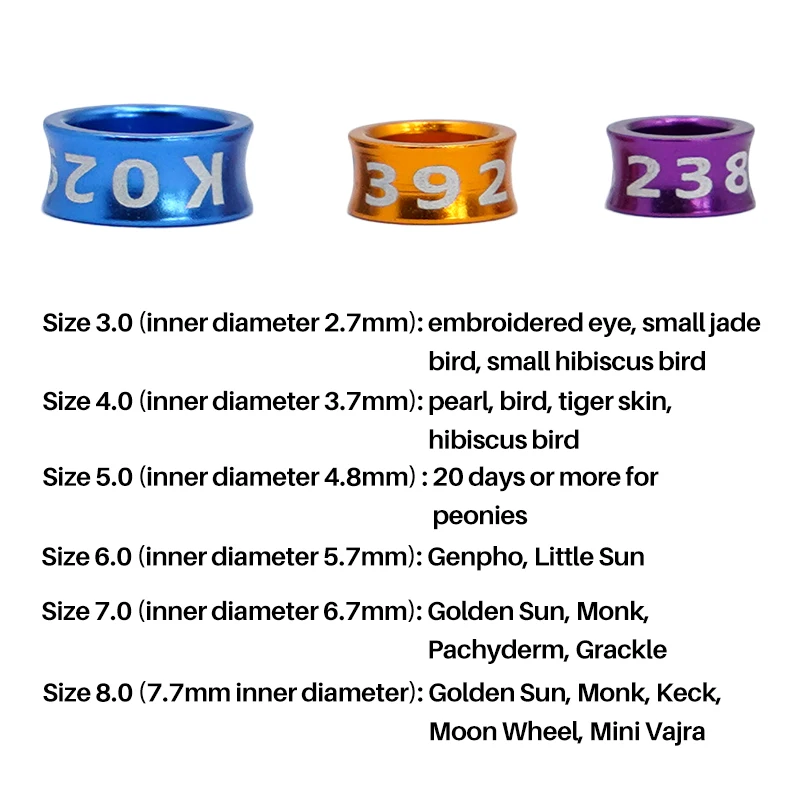 10 Uds. Anillos de aluminio para pies de Paloma, anillos para piernas de loro, identificación de alimentación de loros y pájaros, herramientas de entrenamiento de vuelo al aire libre, suministros para aves - imagen 4