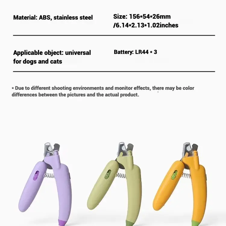 Cortauñas para mascotas con luz LED, hoja de acero inoxidable con forma de plátano, protector contra salpicaduras de seguridad, archivo incorporado, buscador rápido, aseo para gatos - imagen 3