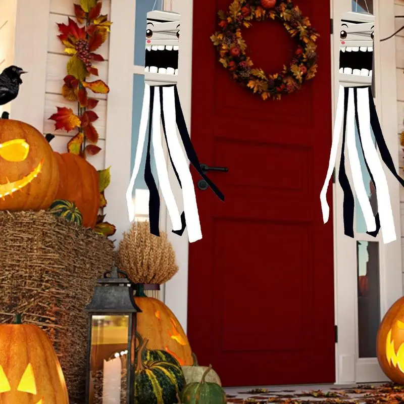 Calcetines de viento con bandera de fantasma, adorno de fiesta de fantasma espeluznante, decoración de Halloween, bandera para jardín, césped, cafés, patio - imagen 3