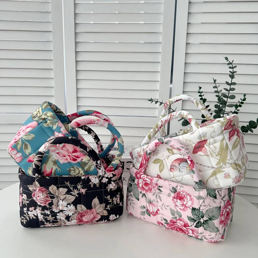 Cesta almacenamiento acolchada floral con asas para gatos y perros - imagen 4