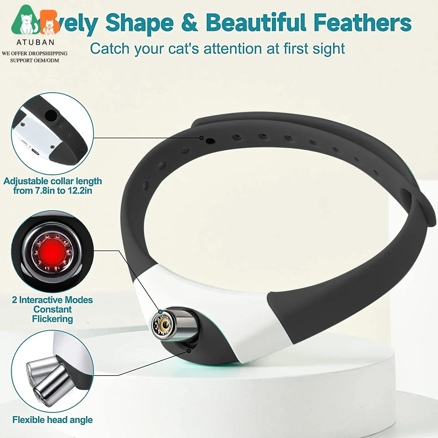 ATUBAN Collar eléctrico inteligente y divertido para gatitos, juguetes automáticos portátiles para gatos, Collar láser para gatos recargable por USB, juguete interactivo - imagen 2