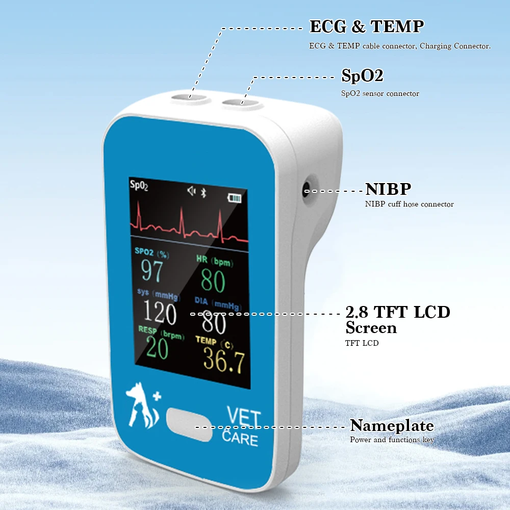 Monitor portátil multiparámetro veterinario mascota Animal señales vitales en tiempo Real monitoreando con aplicación Bluetooth para Android iOS - imagen 2