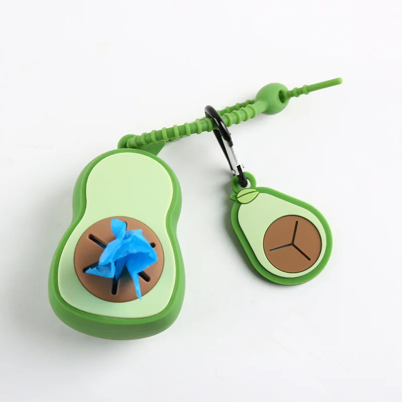 Dispensador de bolsas de basura para perros de aguacate, lindo soporte para bolsas de caca, herramienta portátil para recoger caca de mascotas, dispensador de bolsas para elementos esenciales para caminar en perros - imagen 2