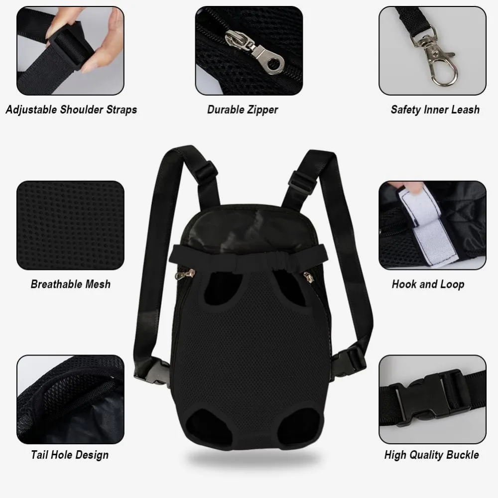 Mochila transportadora para mascotas – Bolsa de viaje para perros y gatos con pecho frontal de malla transpirable para senderismo y aventuras al aire libre con correas para los hombros - imagen 4