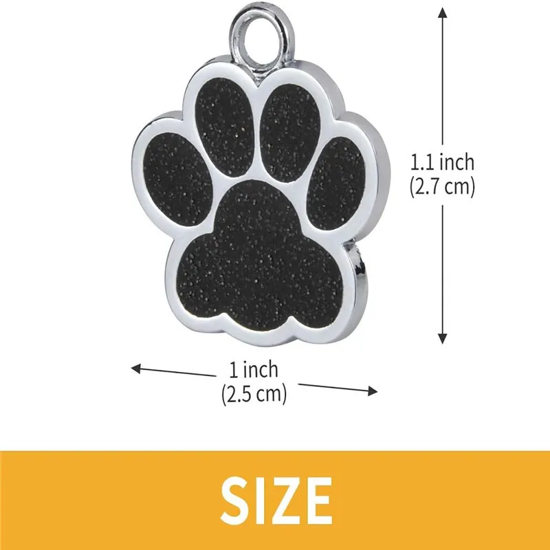 Etiquetas de placa personalizadas para perros y gatos, Collar grabado con nombre de identificación para mascotas, colgante con purpurina de pata de aleación, accesorios para perros y mascotas - imagen 3