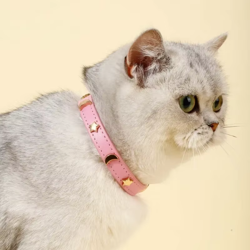 Collar para gatos y perros con cuero suave y remaches de estrellas - imagen 4