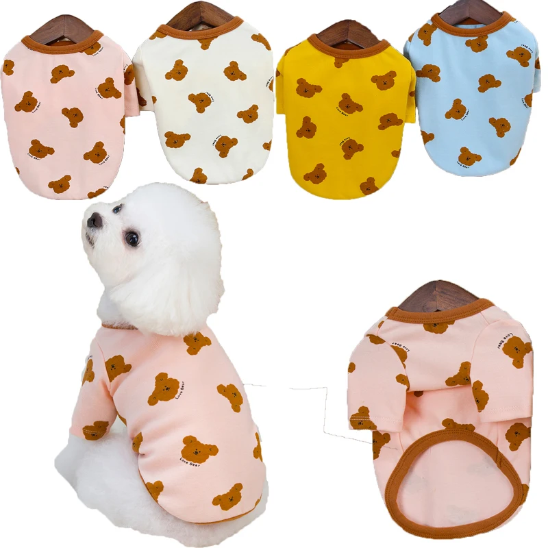 Ropa encantadora para perros, camisa con estampado de oso para perros pequeños, Bulldog Francés de York, sudadera con capucha para cachorros de gato rosa, Beige, amarillo y azul XL
