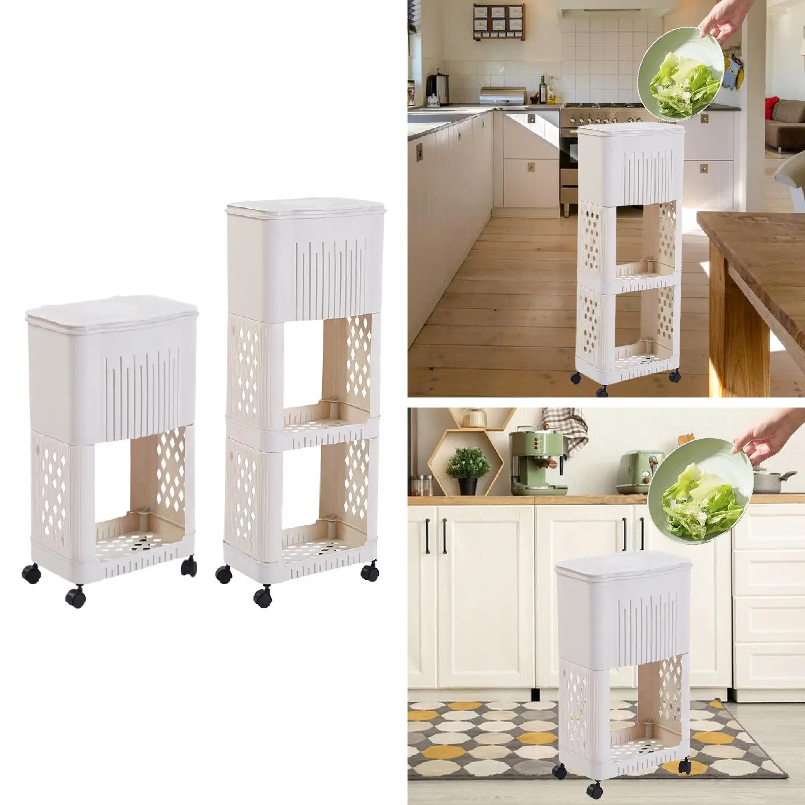 Cubo de basura de cocina con soporte para estante de almacenamiento, práctico contenedor de basura, organizador de cubo de basura con tapa, cesta de basura para el hogar - imagen 3