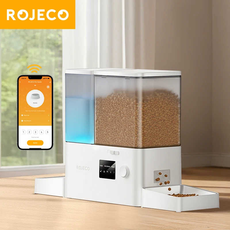 ROJECO-comedero automático para mascotas, fuente de agua por gravedad, 8,5l, 2 en 1, WIFI, Control remoto, inteligente, gato, perro, dispensador de coquetas, bebedero de agua