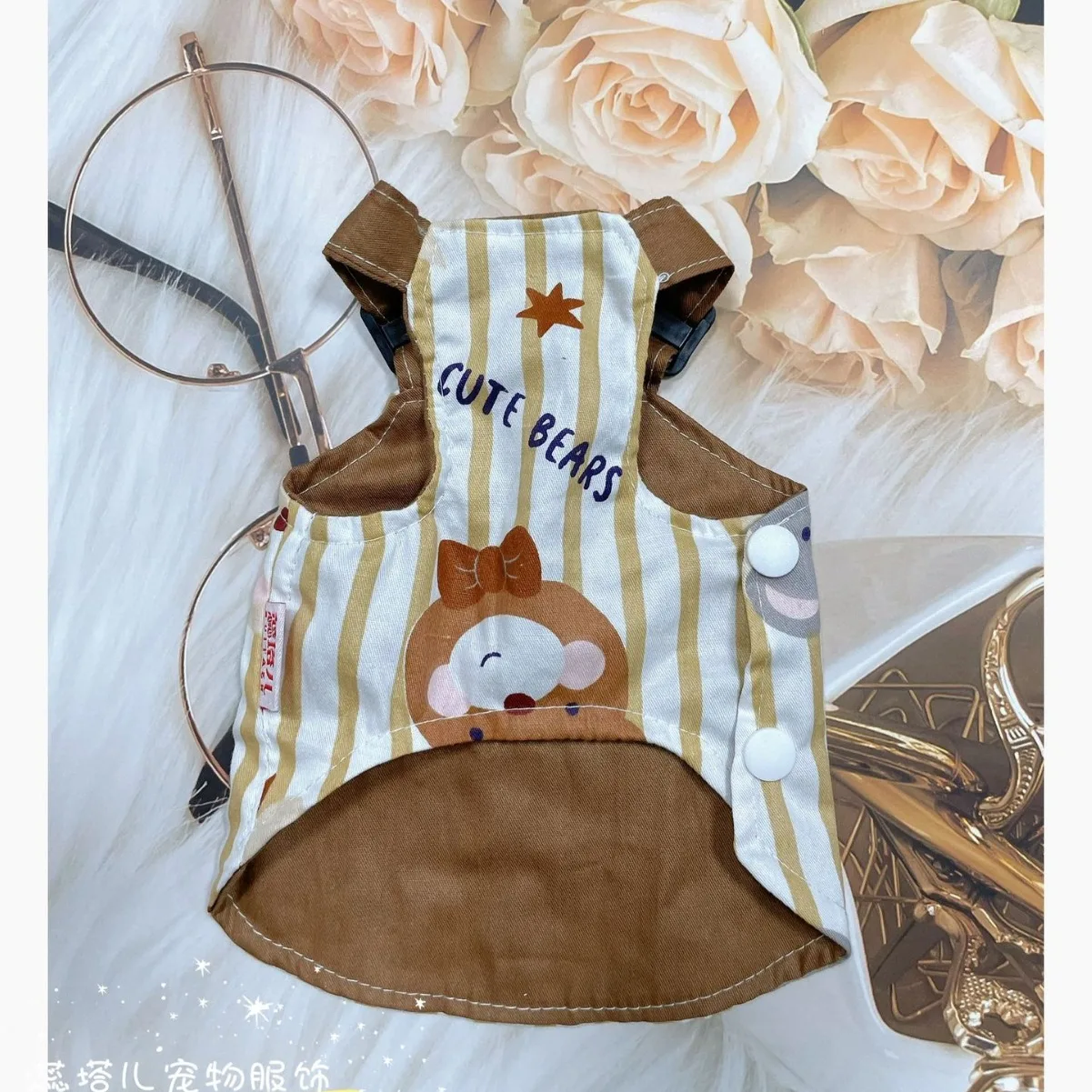 Falda con tirantes para perro, camisa con parte inferior Floral, ropa de trabajo de algodón puro para mascotas, chaleco, conjunto de oso, vestidos para perros pequeños, ropa para cachorros - imagen 3