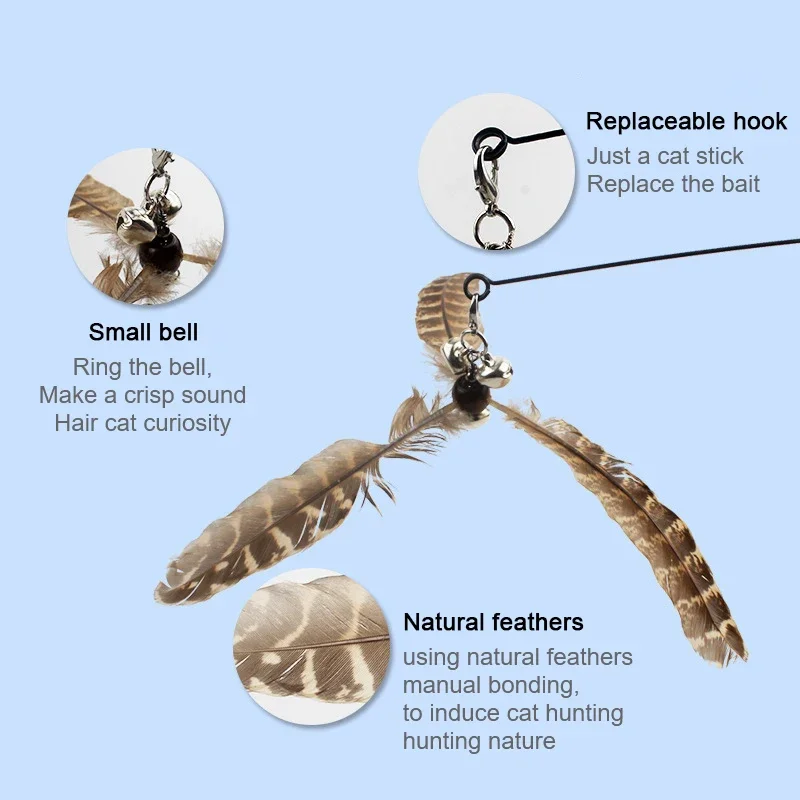 Juguetes para gatos, alambre de rompecabezas, caña de pescar divertida para gatos, campana de plumas, palo divertido para gatos, accesorios para cabeza reemplazables interactivos para mascotas - imagen 4