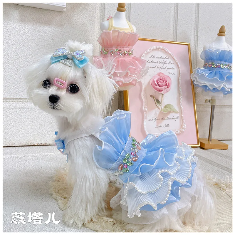 Vestido de malla de princesa para cachorros, camisola de encaje estilo Yorkshire con falda acampanada, vestido de boda para perros, vestido de fiesta para perros pequeños - imagen 3