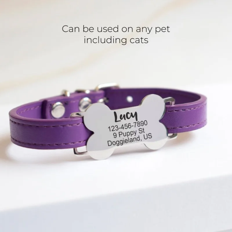 Etiqueta de identificación personalizada para mascotas, etiquetas de nombres grabadas deslizantes de acero inoxidable, accesorios para Collar, colgante, etiquetas para perros grabadas gratis - imagen 3