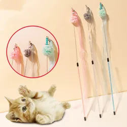Cinta con borlas para gatos – Juguete interactivo con mango largo