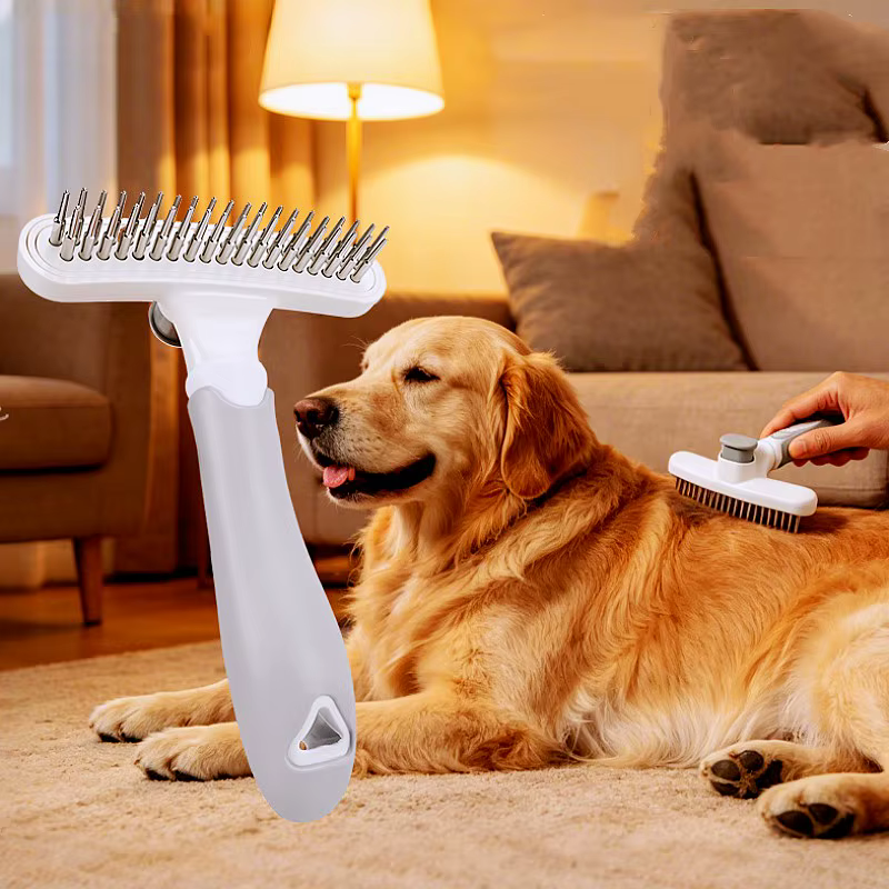 Cepillo autolimpiable con un botón para perros y gatos – rastrillo - imagen 2