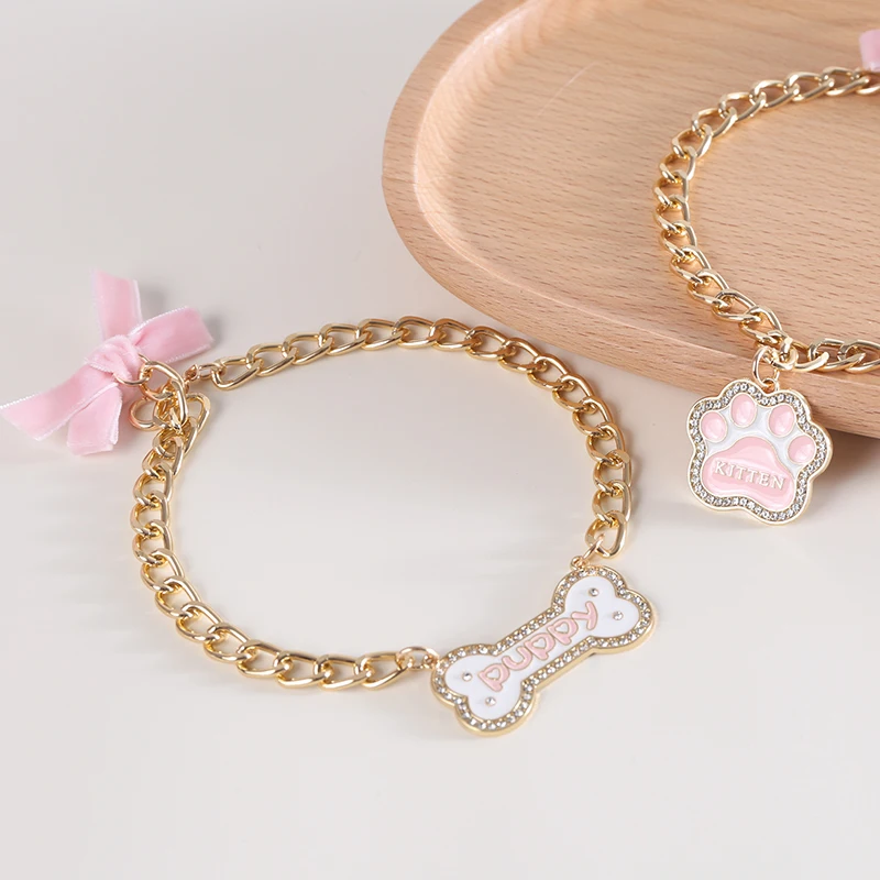 Collar de lujo para perro y gato, Collar ajustable para mascota, cachorro, gatito, bonito Collar para gato dulce con lazo, accesorios para perro - imagen 3