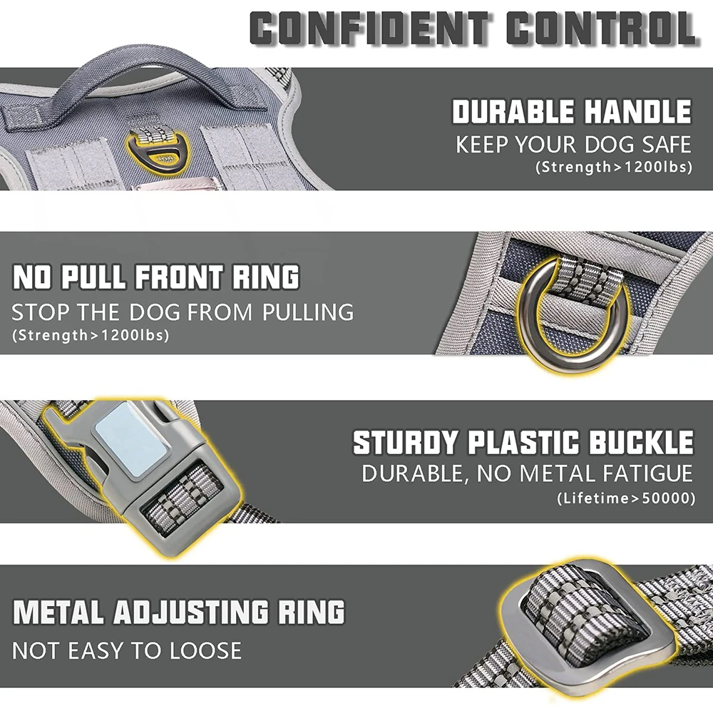 Arnés táctico ajustable para perros pequeños, medianos y grandes, chaleco reflectante de servicio militar para entrenamiento de mascotas - imagen 2