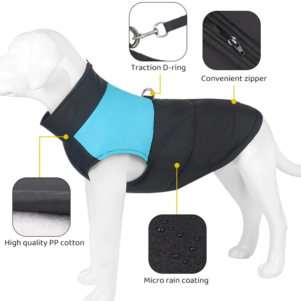 Chaqueta impermeable para mascotas, ropa para perros grandes cálida, chaleco acolchado para cachorros, abrigo con cremallera para perros pequeños, medianos y grandes, Invierno - imagen 2