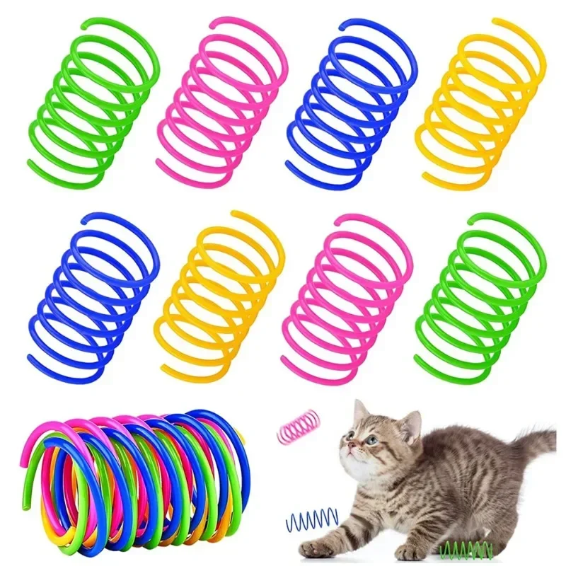 Juguetes de plástico para mascotas, bobina de colores para gatos, resorte en espiral, juguete interactivo para actividades, ejercicio de caza, 4/8 piezas