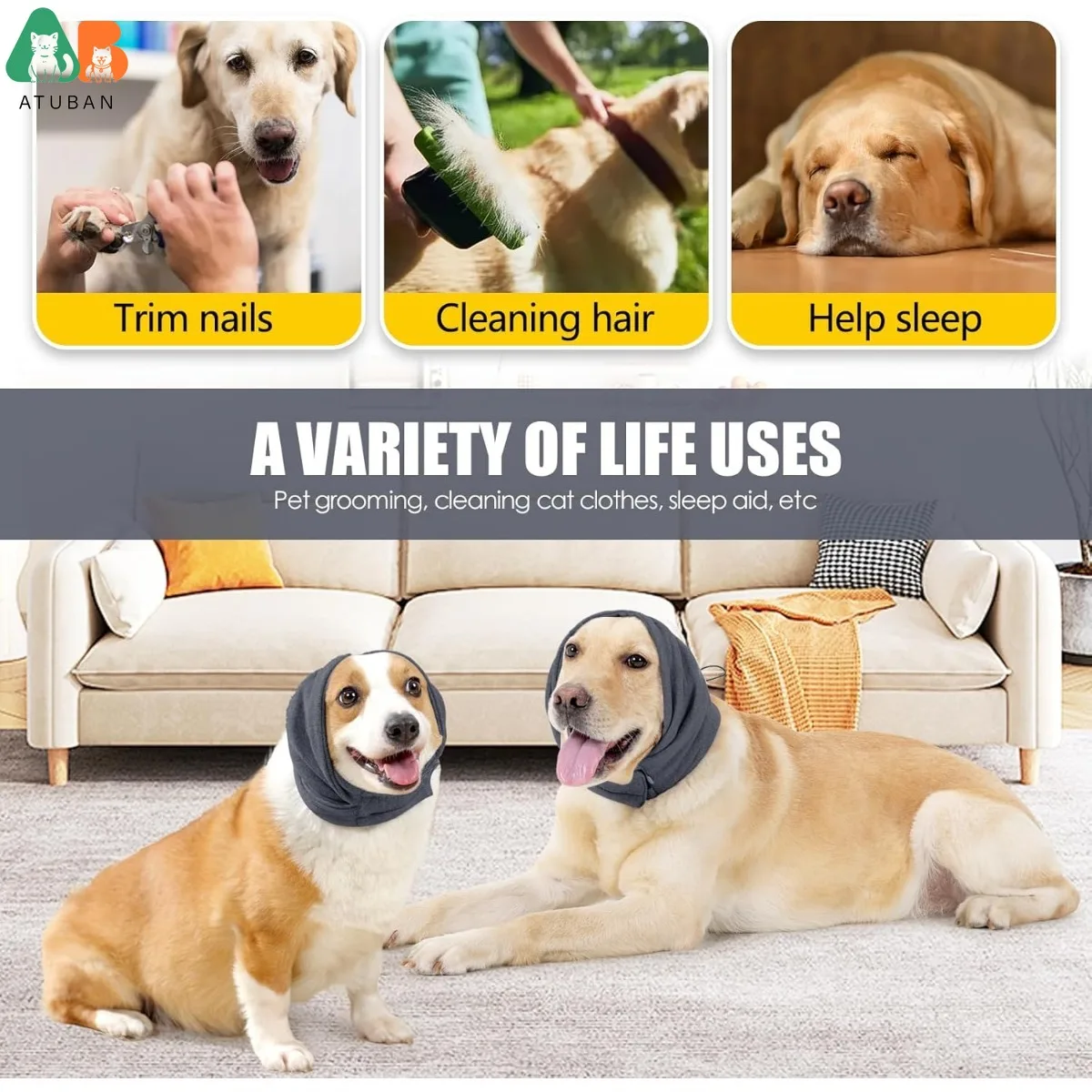 ATUBAN Dog Calming Hoodie,No Flap/Shake Ear Wraps for Dogs,Noise Protection,Ear Wrap Head Cover for Dog Head Warp Anxiety Relief - imagen 5