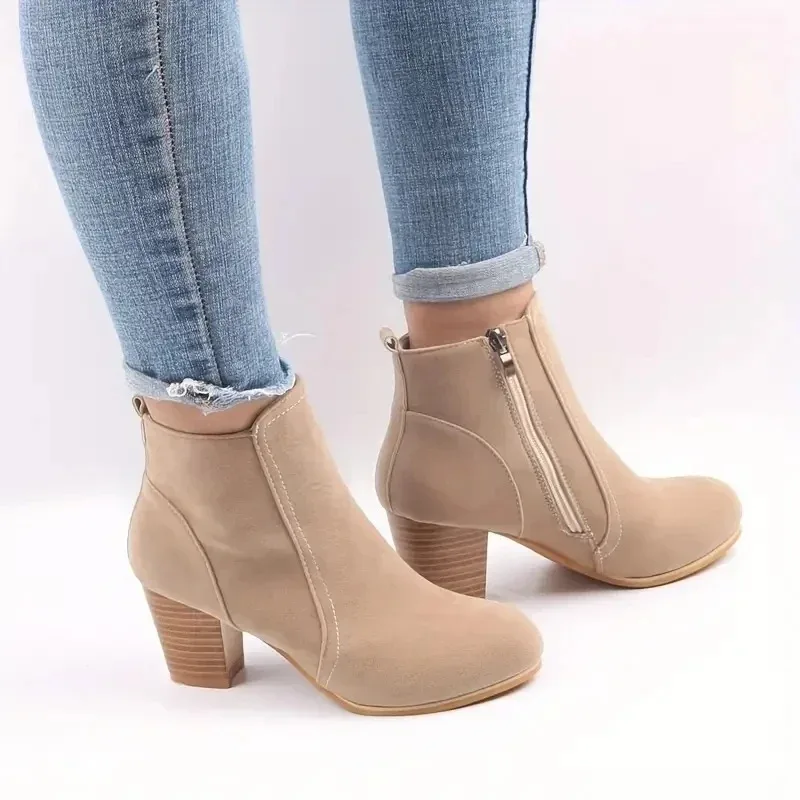 Botas de mujer Otoño Invierno tacones gruesos zapatos con cremallera para mujer moda de lujo botines Chelsea botas cómodas de moda para mujer - imagen 5