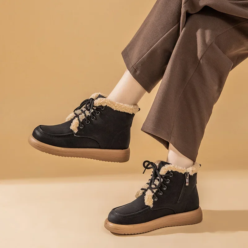 Zapatos de invierno para mujer, botas de nieve cálidas de felpa de oveja para invierno frío, botines antideslizantes de talla grande 41