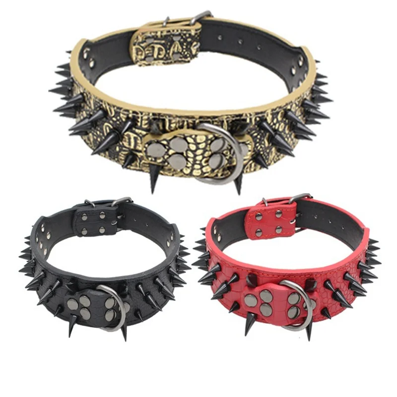 Collar de perro dominante resistente a la moda con remaches, protección de cuello ajustable de cuero PU para perros medianos y grandes, accesorios para mascotas - imagen 3