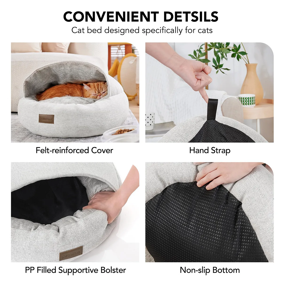 Cama ovalada cerrada para gatos y perros pequeños – Cálida y suave - imagen 4