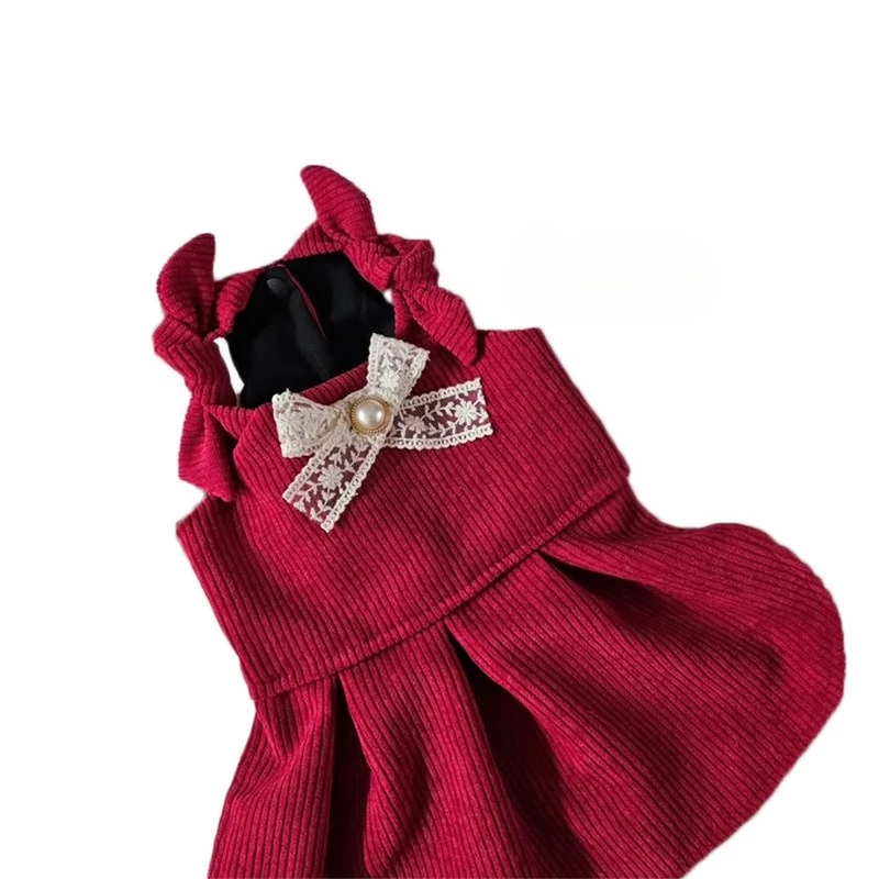 Vestido navideño de princesa para mascotas: vestido cálido estilo peluche para perros y gatos pequeños |   Ropa de vacaciones para cachorros y gatitos de otoño e invierno - imagen 4