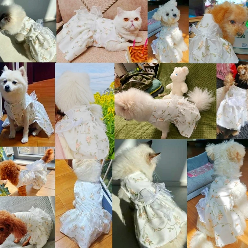 Vestido bonito para perro, vestido de malla Floral de verano para perro, falda para cachorros y gatitos, ropa para perro, vestido de princesa con lazo de encaje para perro, ropa para Chihuahua - imagen 2
