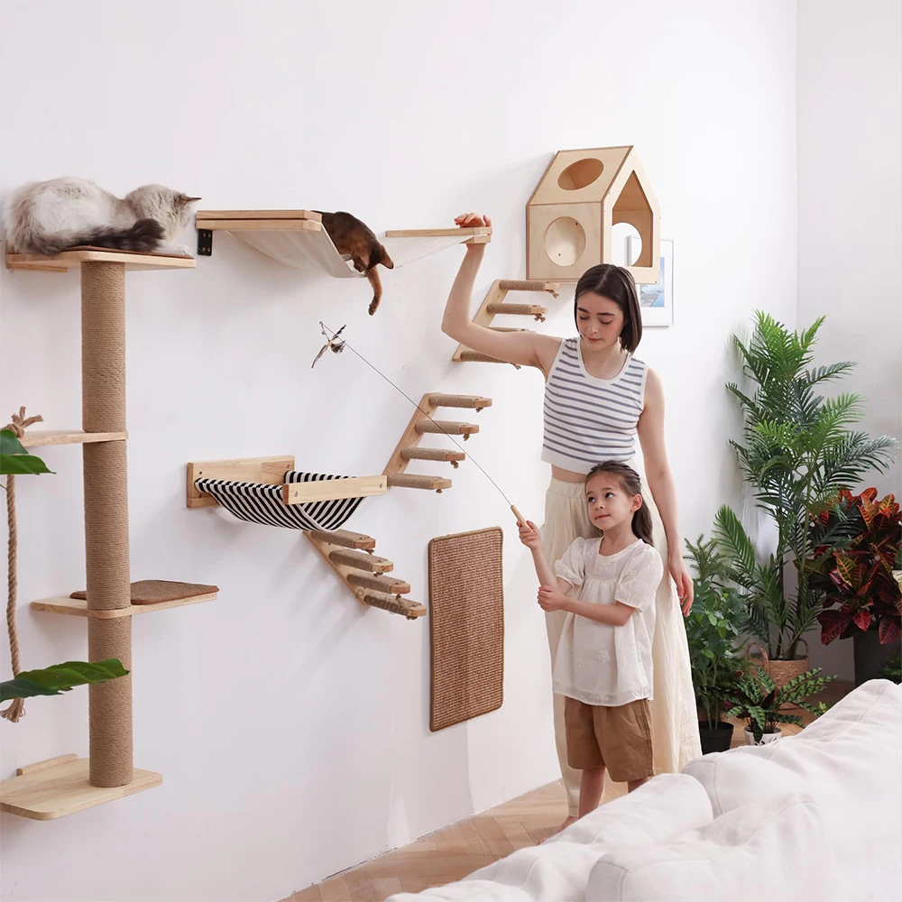 Estante de escalada de pared para gatos, escalera de escalones, poste rascador, cama escondida, casa para gatos, torre de árbol, accesorios para muebles para mascotas - imagen 3
