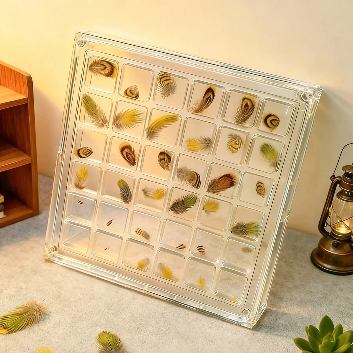 Colector de plumas de loro de 36 rejillas, marco magnético similar al acrílico, almacenamiento de pelo de pájaro mascota, estuche de exposición conmemorativo, adorno decorativo - imagen 3