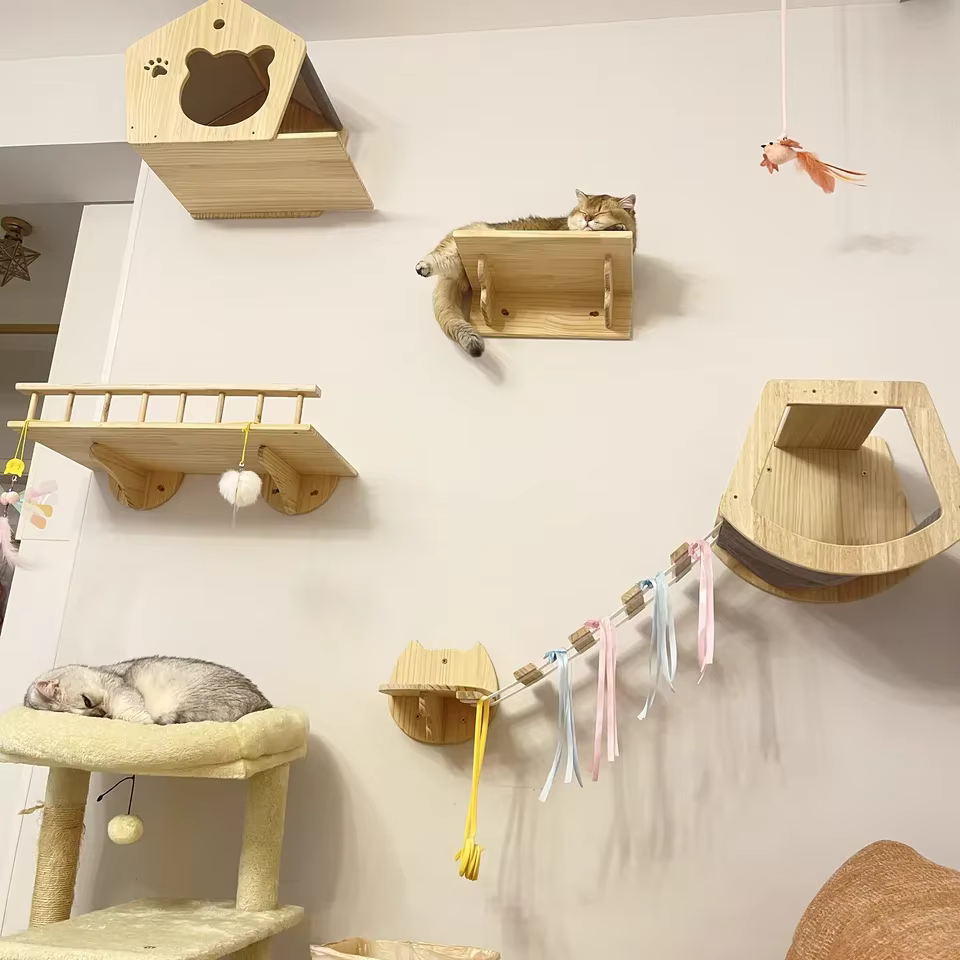Estantes de escalada para gatos montados en pared con poste rascador - imagen 5