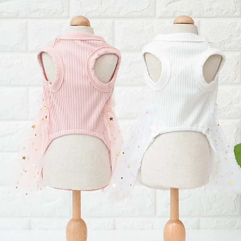 Ropa para perros, ropa de verano para cachorros, color rosa y blanco, vestidos para niñas con falda de tul para cachorros, ropa para mascotas, vestidos, ropa para caniche Dachshund - imagen 3