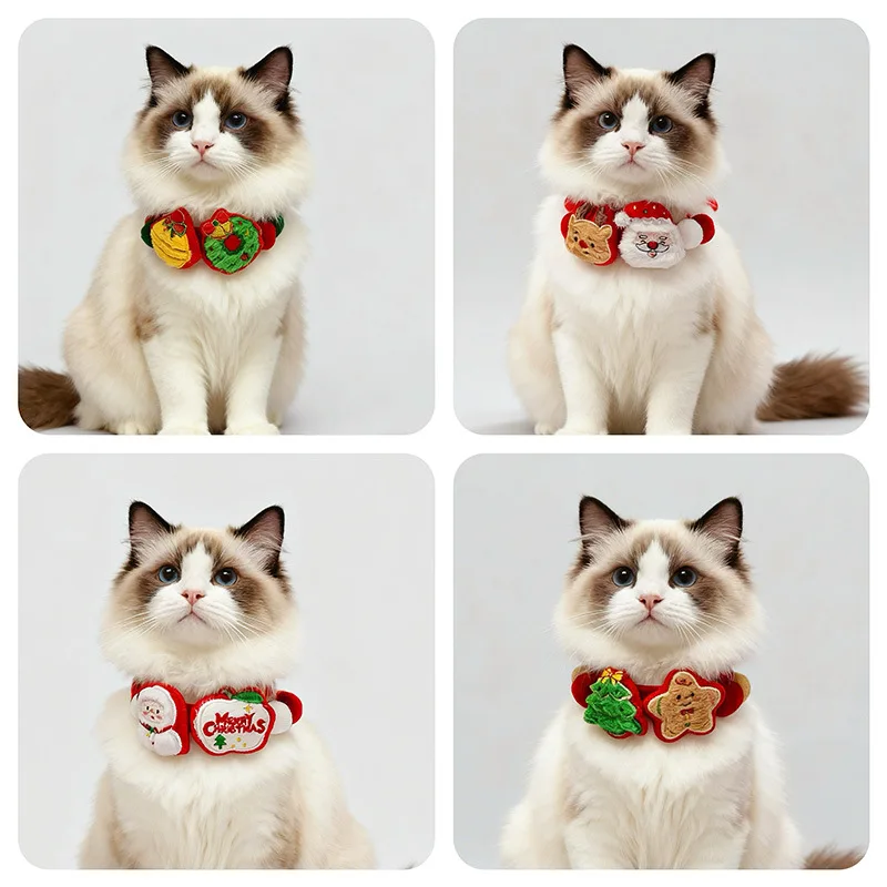 Collar festivo para mascotas, gatos, perros, con patrones de renos de Papá Noel, cinta mágica, accesorio navideño para decoración navideña - imagen 3
