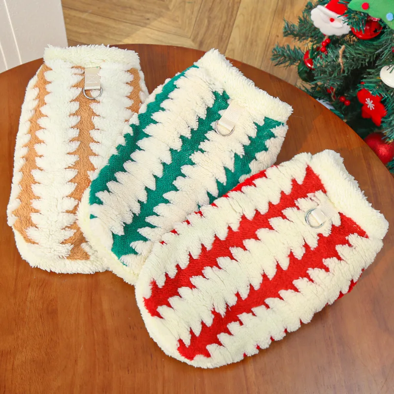 Abrigo de Navidad para mascotas, chaleco de felpa a rayas para otoño e invierno, bonito chaleco de peluche para gatos, ropa para cachorros, ropa para perros pequeños - imagen 3