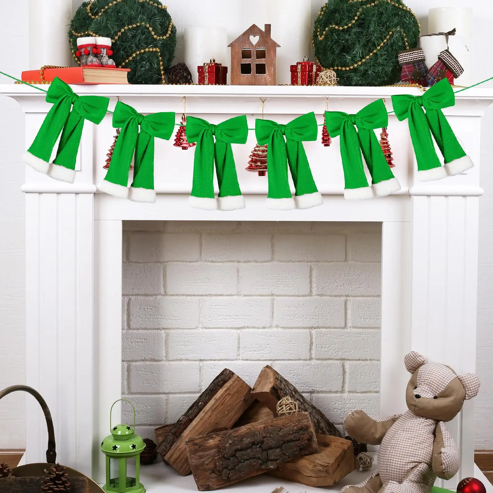 Christmas Velvet Bow Garland Elegant Xmas Decor Ornaments Christmas Garland Banner for Home Themed Party Railing Layout Mantle