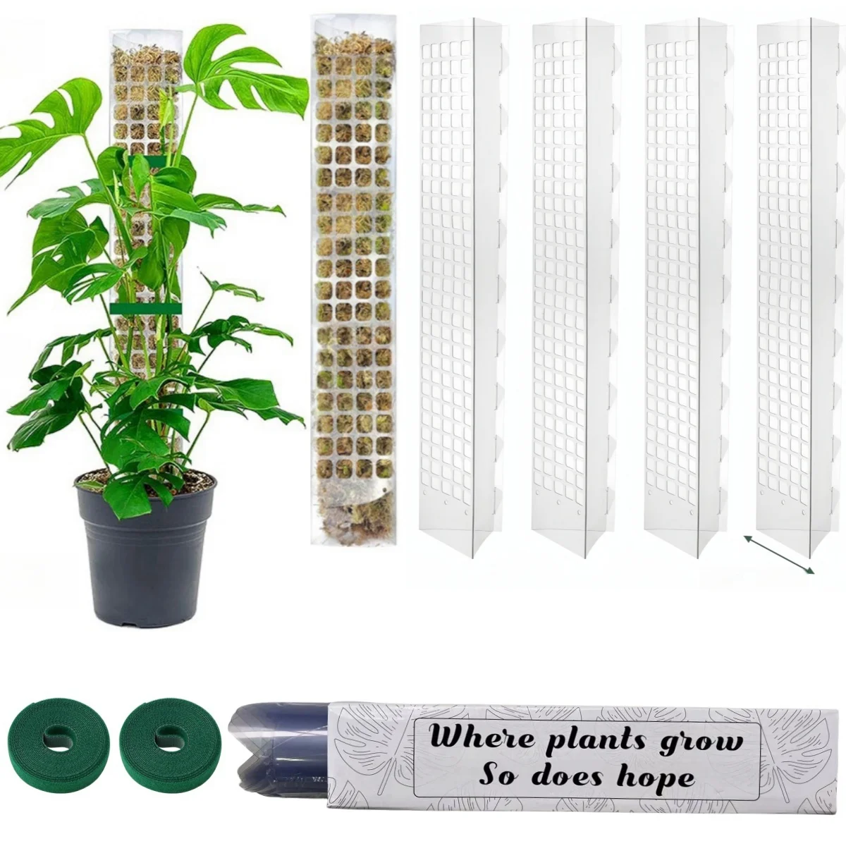 Columna de musgo de agua para plantas trepadoras de 24/36/48 pulgadas, poste de musgo de plástico para interiores, soporte de esfagnum, palos de plantas en macetas, jardín de crecimiento