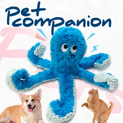 Juguete pulpo de peluche para perros y gatos - chirriante y resistente