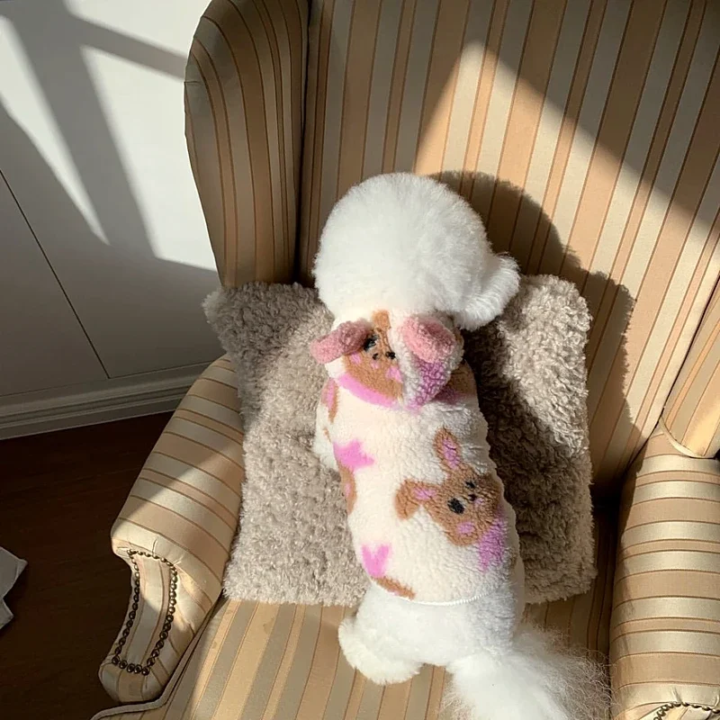 Abrigo polar con capucha para perro y mascota, ropa de invierno de Bichon, abrigo de algodón cálido, cárdigan grueso para perro pequeño, ropa navideña para cachorros - imagen 5