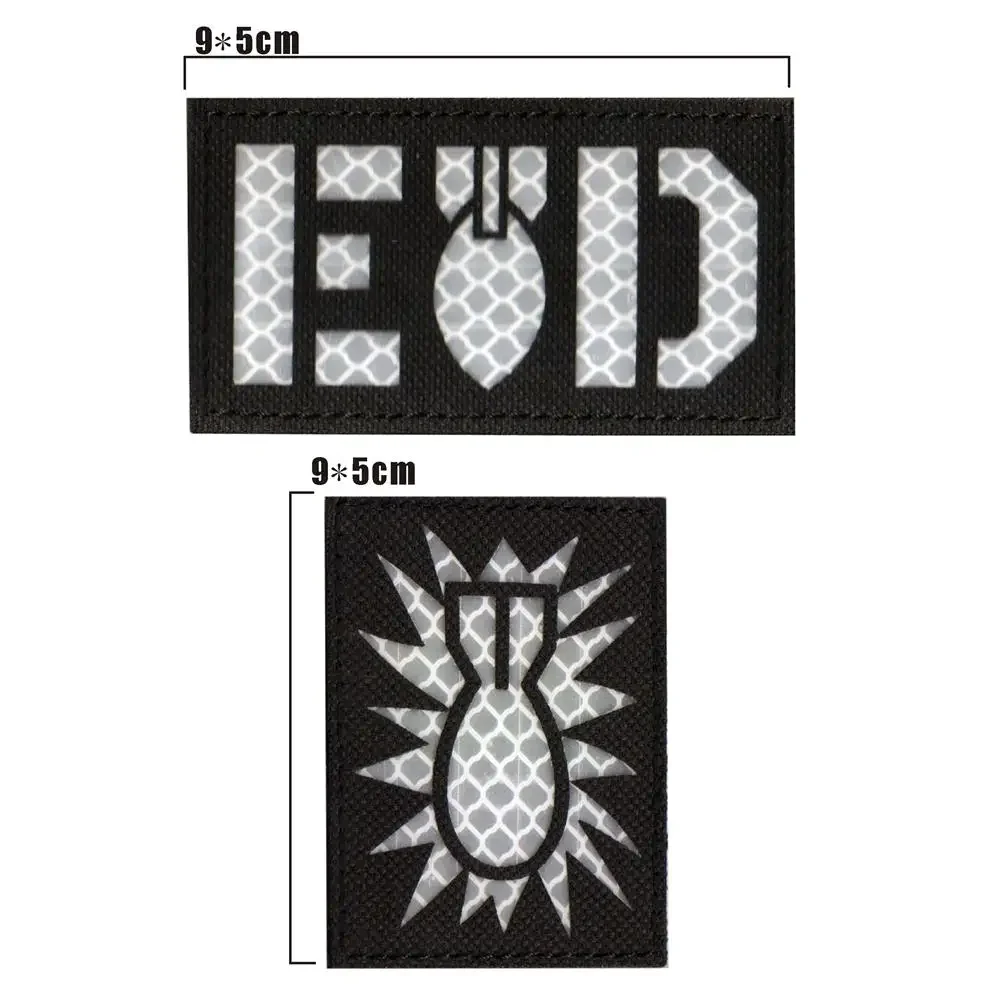Parche bordado EOD, insignia con emblema, reflectante de luz militar con gancho para mochila de ropa, parches tácticos negros - imagen 2